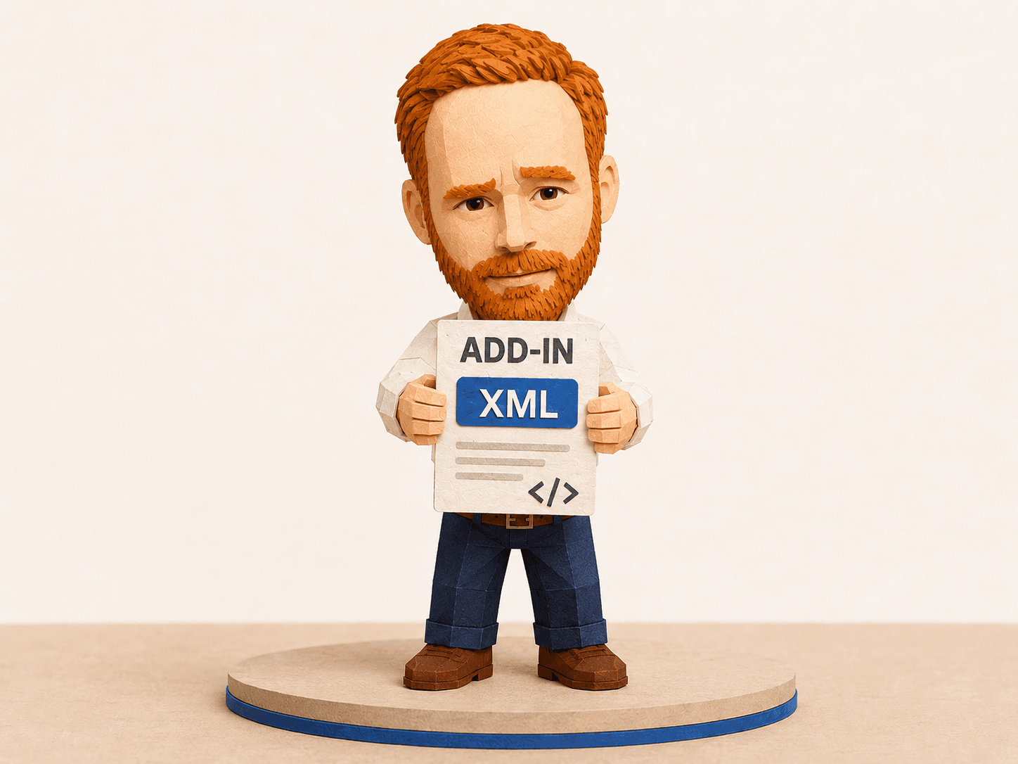 Michael holding an XML document, papercraft illustration